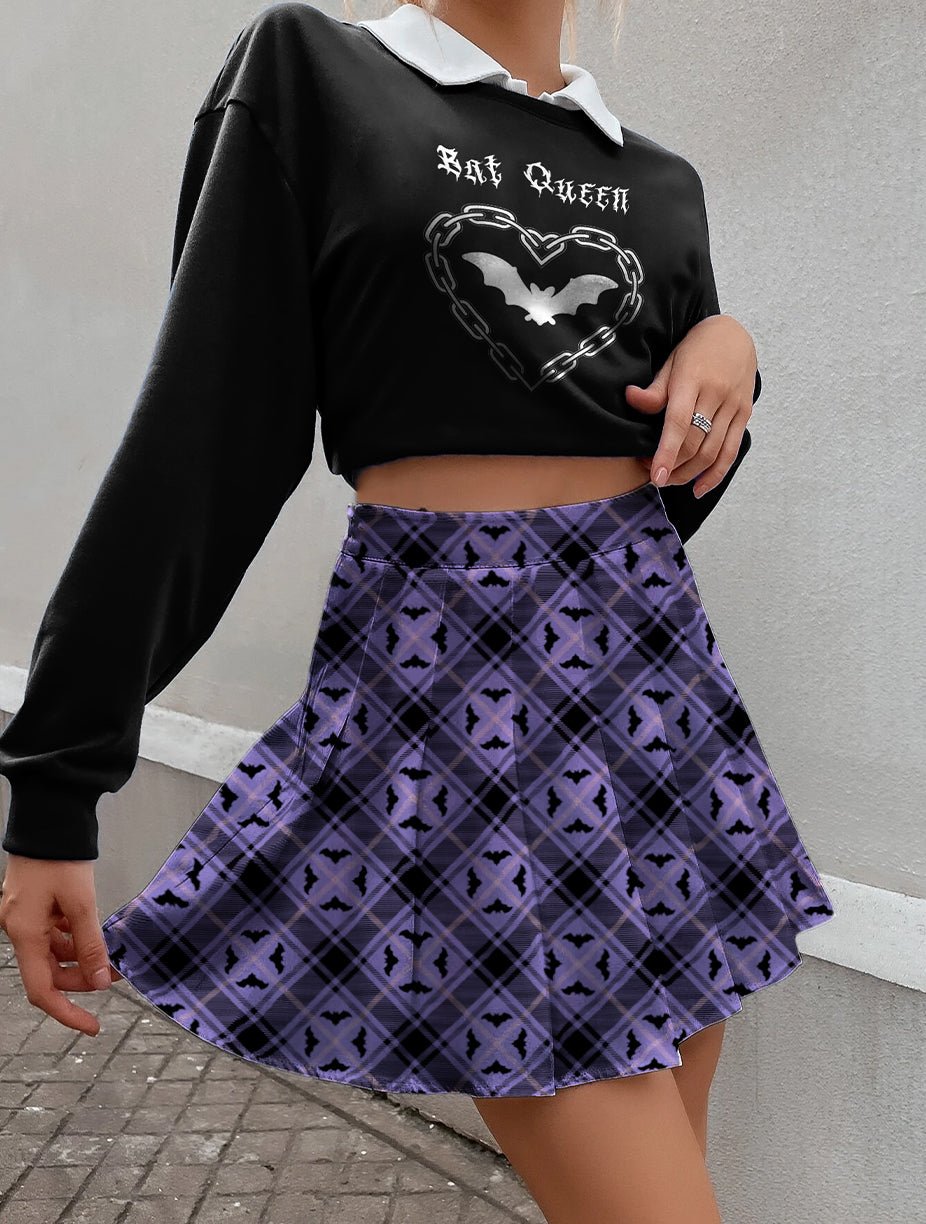 Alt Bat Plaid Pleated Skirt - In Control Clothing