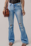 Button-Fly Distressed Flare Hippie Jeans - In Control Clothing