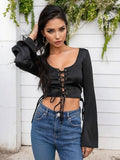 Flare Sleeve Lace Up Acubi Fashion Crop Top - In Control Clothing