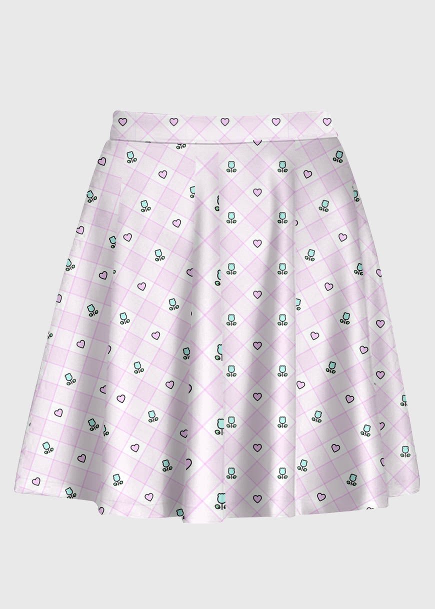 Flower Fairy Kei Kawaii Plaid Skirt - In Control Clothing