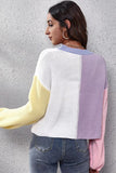 Pastel Color Block Button Up V-Neck Knit Top - In Control Clothing