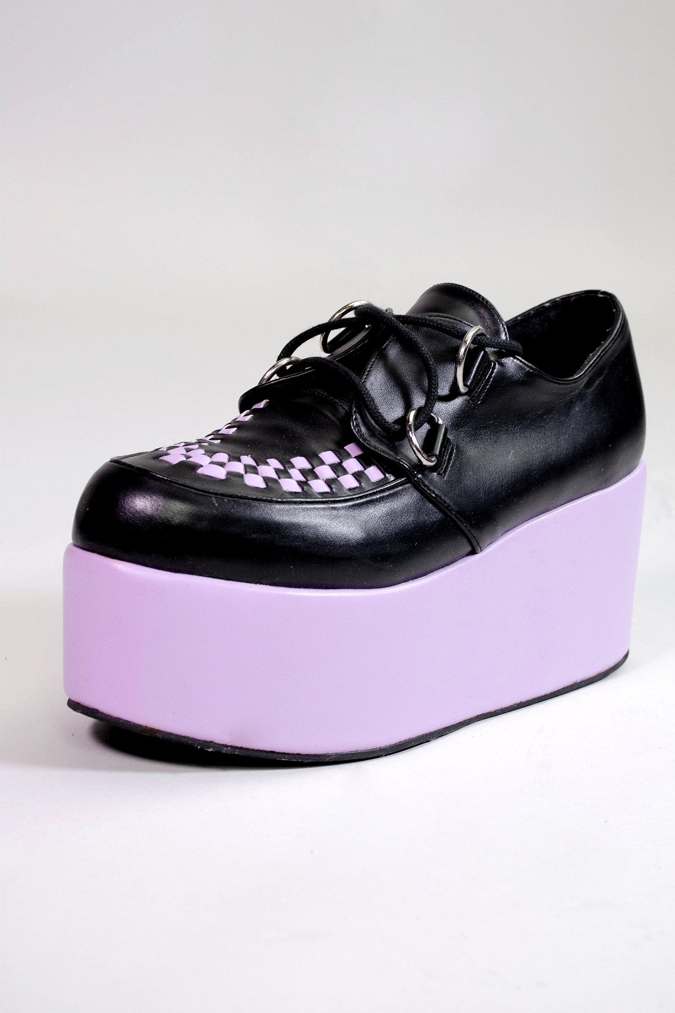 Pastel Goth Black And Lilac Platform Shoes - In Control Clothing