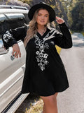 Plus Size Embroidered Long Sleeve Mini Dress - In Control Clothing