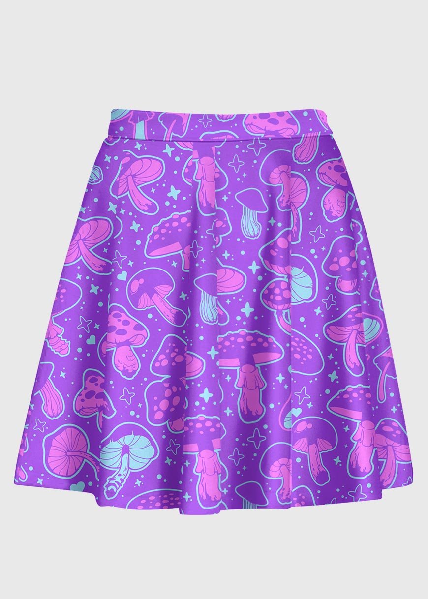 Plus Size Trippy Mushroom Purple Rave Skirt - In Control Clothing