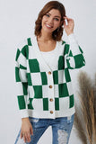 Womens Checkered Button-Up Dropped Shoulder Cardigan - In Control Clothing