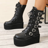 Women's Punk Black Knee High Boots - In Control Clothing