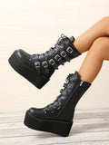 Women's Punk Black Knee High Boots - In Control Clothing