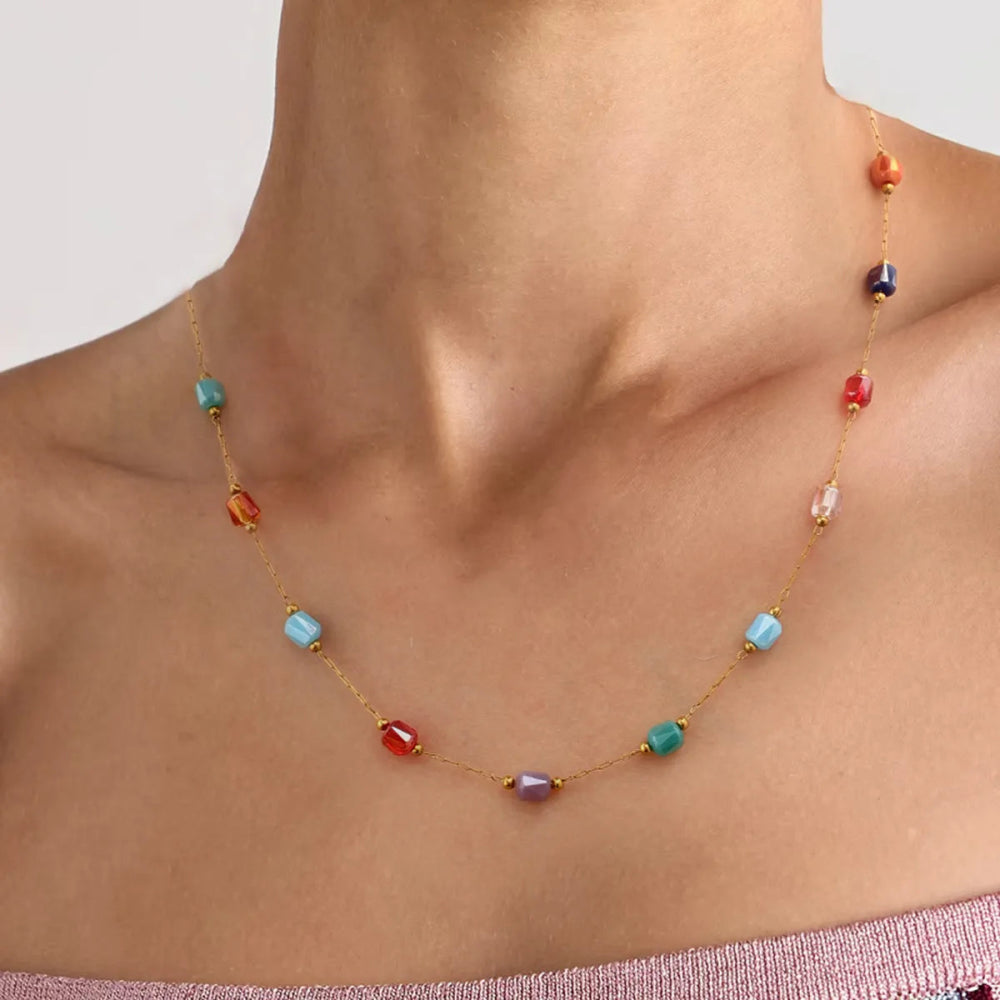 18K Gold - Plated Colorful Glass Bead Necklace