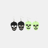 2 Piece PU Leather Skull Spooky Earrings