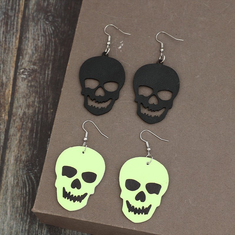 2 Piece PU Leather Skull Spooky Earrings