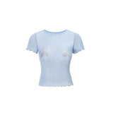 2000s Graphic Mesh Crop Top - Short Sleeve Sheer Tee for Women - In Control Clothing