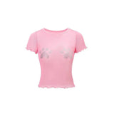 2000s Graphic Mesh Crop Top - Short Sleeve Sheer Tee for Women - In Control Clothing