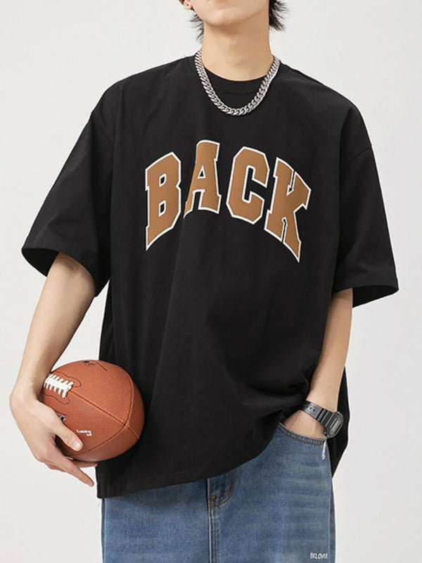 Men's Plus Size Letter Round Neck Half Sleeve T-Shirt