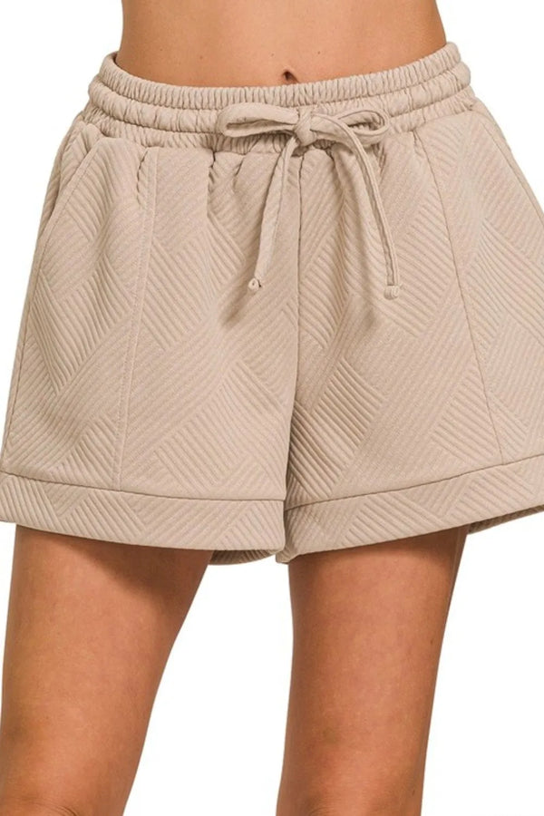 Zenana Textured Knit Jacquard Drawstring Shorts