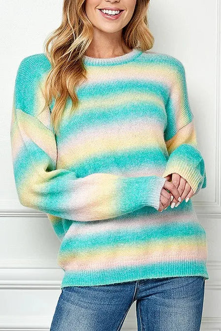 Pastel Gradient Knit Pullover for Women – Comfy & Cute