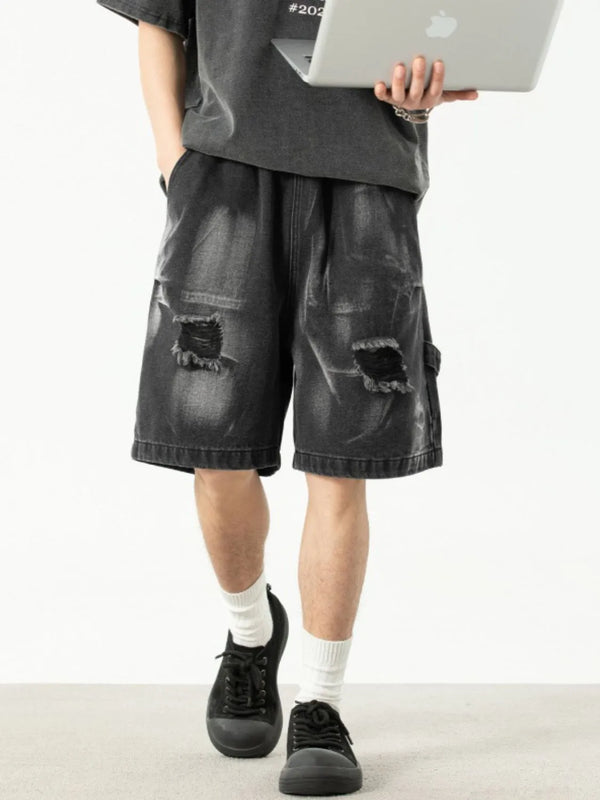Men's Plus Size Distressed Denim Shorts