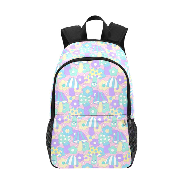 Pastel Aesthetic Backpack with Mushroom and Flower Design