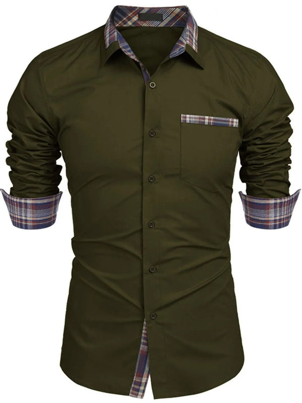 Men's Plaid Collared Neck Long Sleeve Shirt