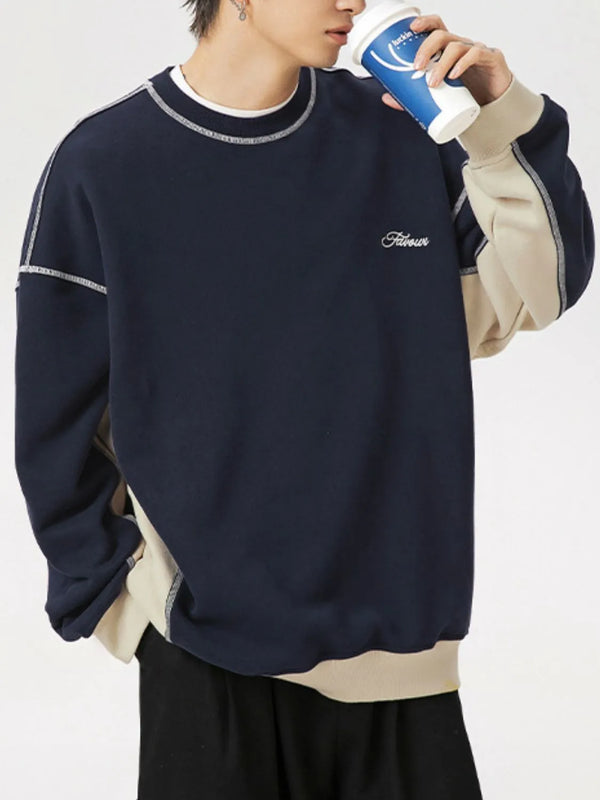 Men's Contrast Round Neck Drop Shoulder Sweatshirt
