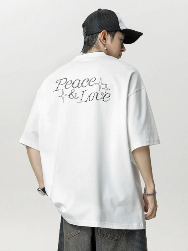 Men's Plus Size Rhinestone Round Neck Half Sleeve T-Shirt