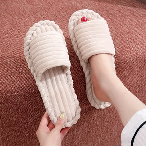 Comfy Open Toe House Slippers – Soft Ribbed Design