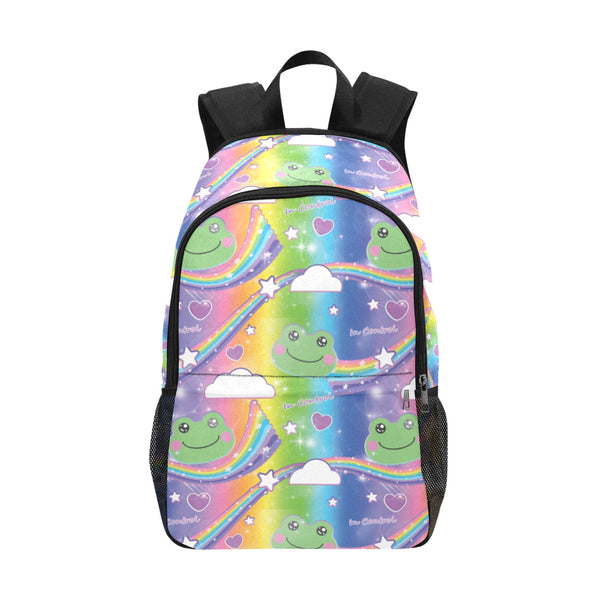 Cute Frog and Cloud Backpack with Vibrant Rainbow Accents