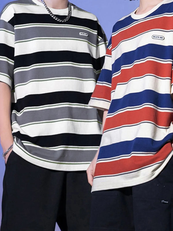 Men's Full Size Striped Round Neck Half Sleeve T-Shirt Plus Size