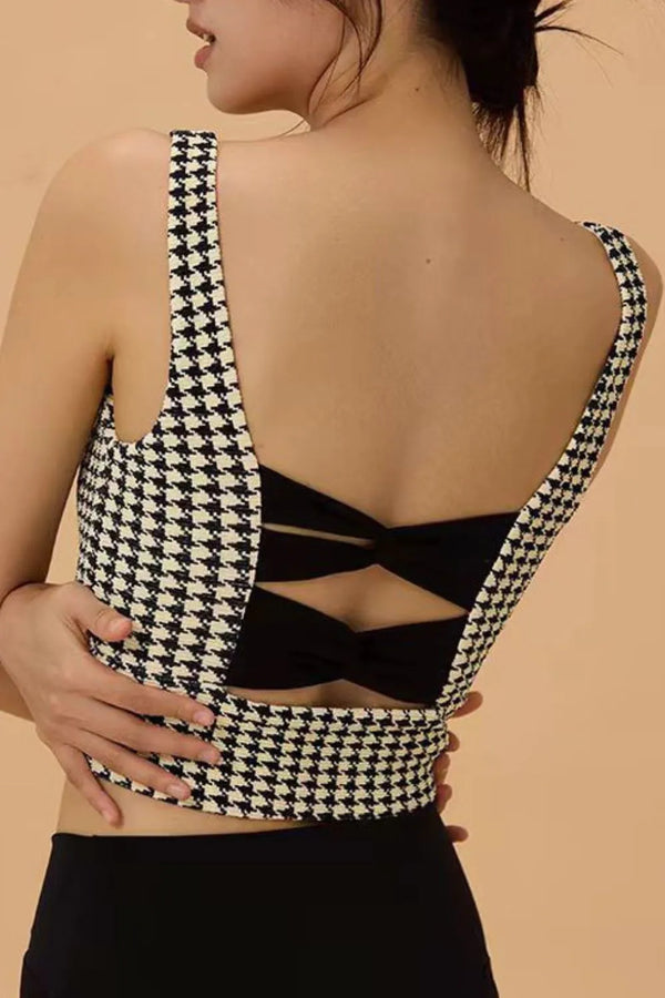 Crisscross Back Houndstooth Active Bra
