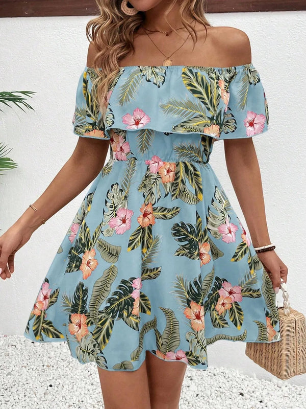 Printed Off Shoulder Mini Dress