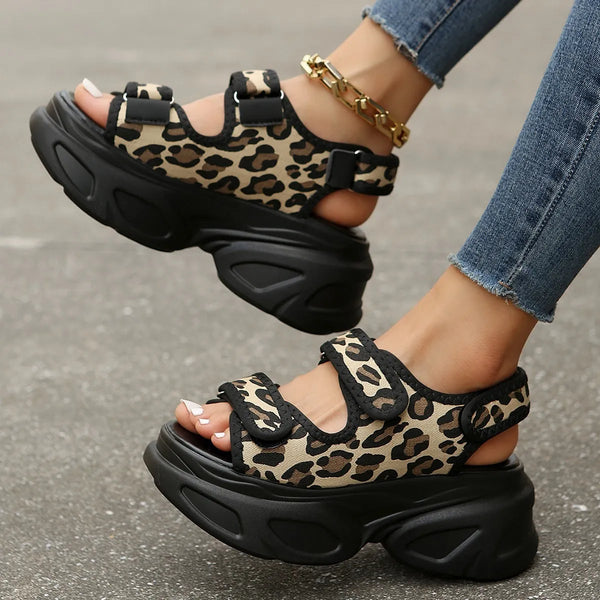 Open Toe Leopard Platform Sandals