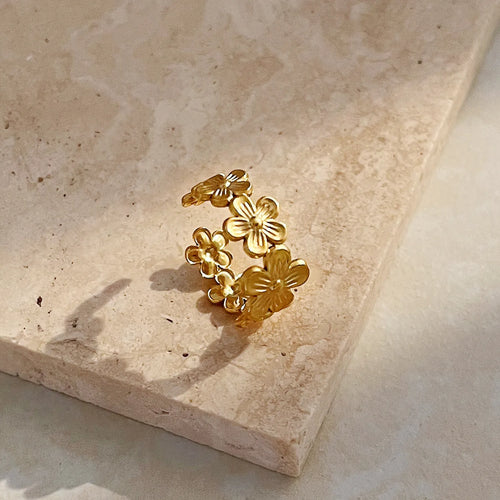 18K Gold-Plated Flower Cluster Ring