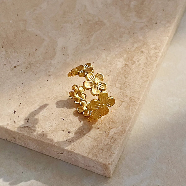 18K Gold-Plated Flower Cluster Ring