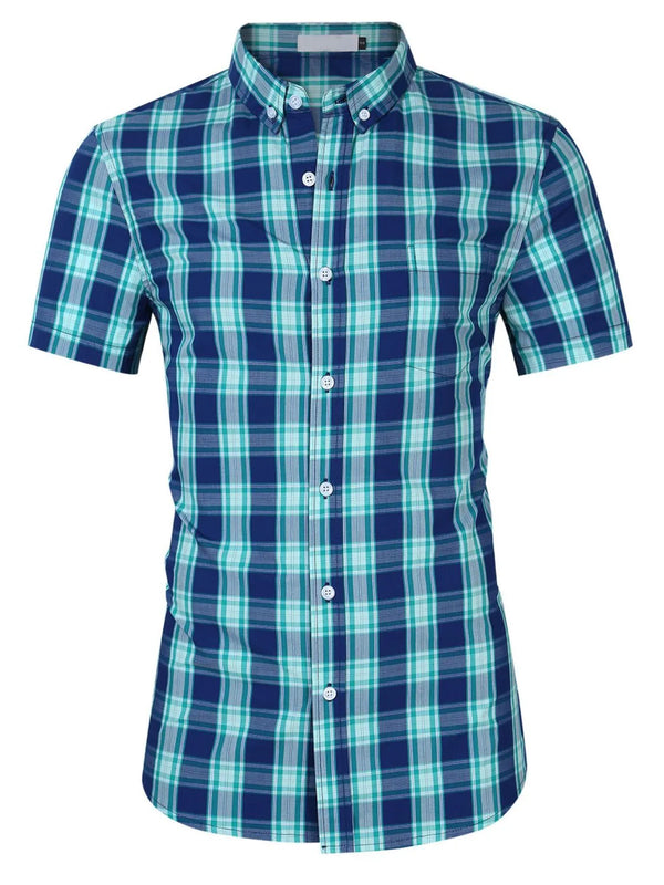 Men's Plaid Collared Neck Short Sleeve Shirt