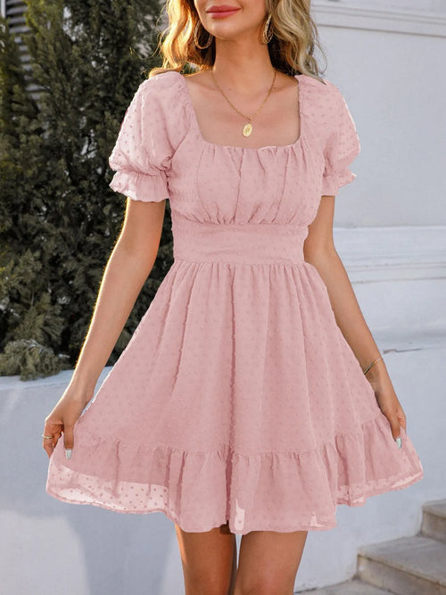 Swiss Dot Short Sleeve Mini Dress