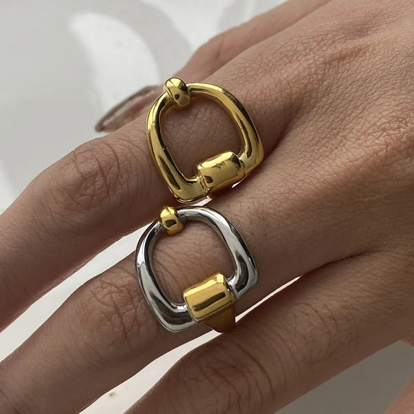 2-Piece Two-Tone Geometric Ring Set