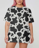 Women's Drop-Shoulder Cow Print T-Shirt