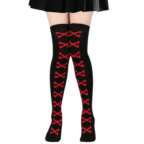 Edgy Pink Crossbones Knee-High Socks – Perfect for Punk Fashion