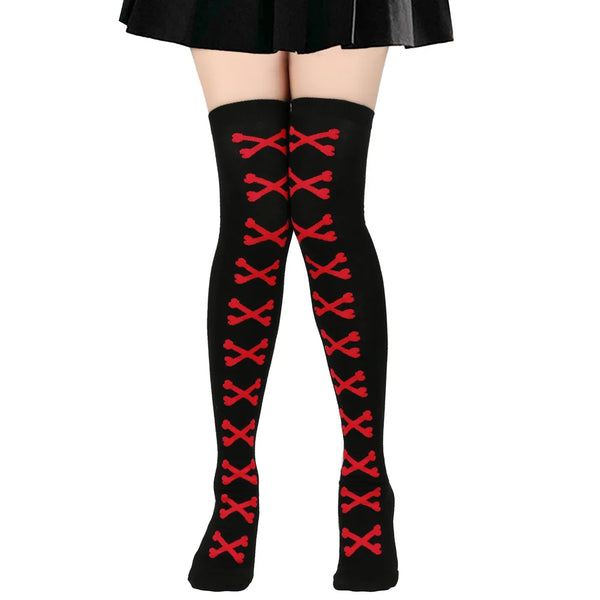 Edgy Pink Crossbones Knee-High Socks – Perfect for Punk Fashion