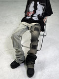 Mens Edgy Tattered Pants with Patched Stitching - Avant-Garde Style