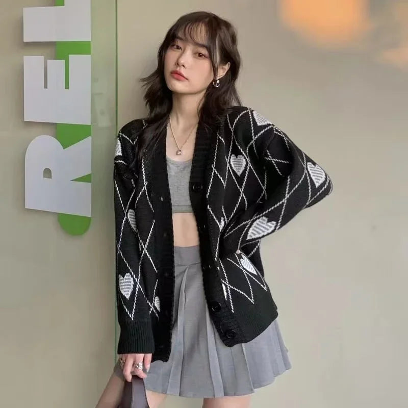FindThy Women's Kawaii Love Heart Cardigan Classic Button Up