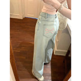 Cute Bow Accent Wide-Leg Jeans