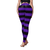 Women's Purple & Black Halloween Stripes Leggings - Cosplay Tight Fit