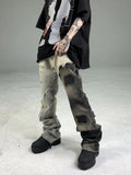 Mens Edgy Tattered Pants with Patched Stitching - Avant-Garde Style