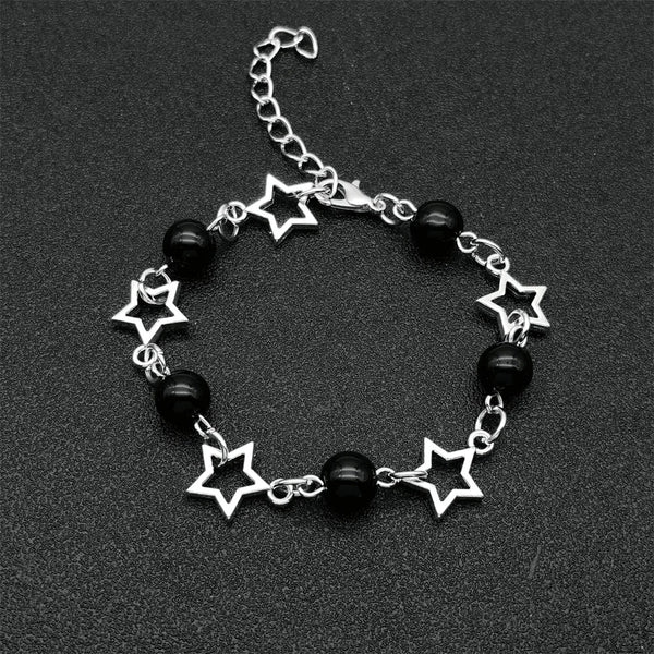 Y2K Star Charm Bracelet with Acrylic Beads - Black or White