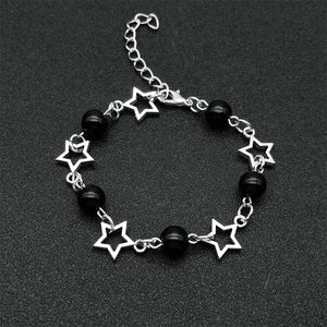 Y2K Star Charm Bracelet with Acrylic Beads - Black or White
