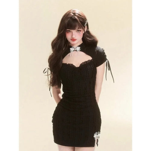 Vintage Black Lace Bodycon Mini Dress