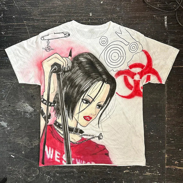 Harajuku Style Anime Print Tee - Y2K Gothic Loose T-Shirt