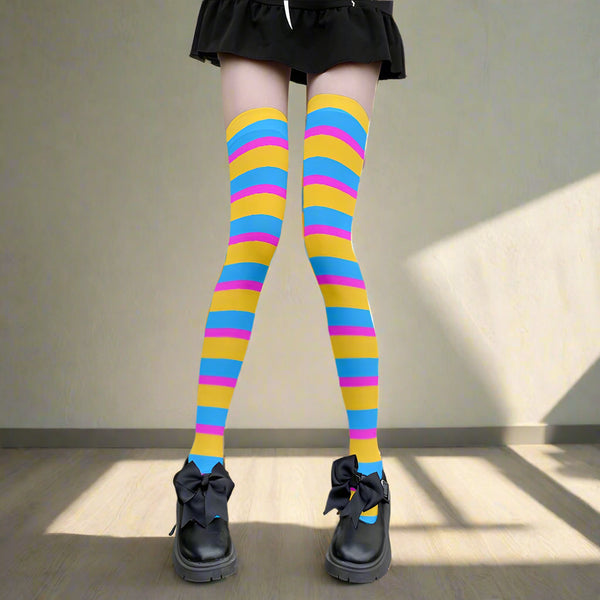 Bold and Bright Striped Thigh-High Socks