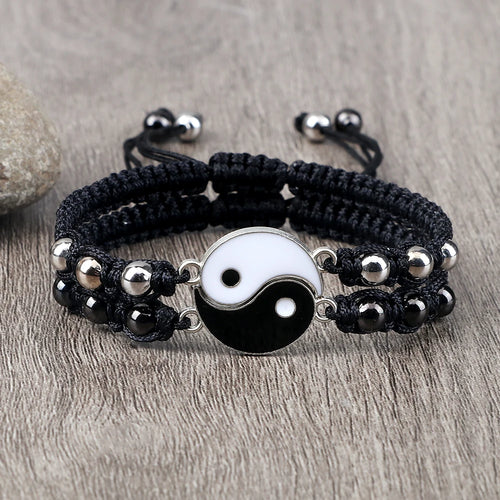 Handmade Tai Chi Yin Yang Bracelets - Adjustable Size Couple Friendship Bracelets