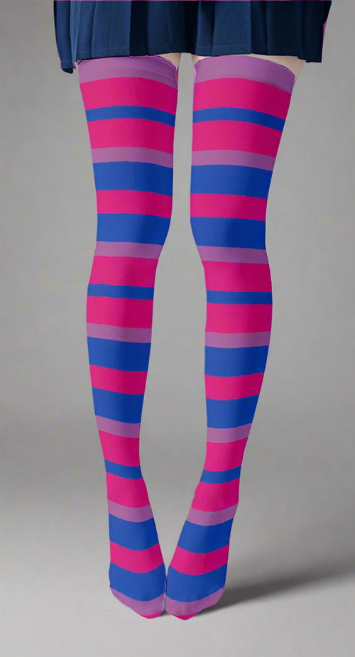 Color Block Pink and Blue Striped Stockings – Trendy and Fun